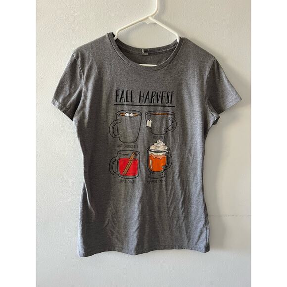 Instant Message Tee Fall Harvest Hot Chocolate Pumpkin Spice Apple Cider Gray M - Picture 1 of 5